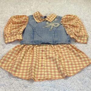 Pastel Plaid and Denim Top WOMENS SIZE M